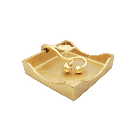 Classic Touch Decor Classic Touch LNH1008 Gold Square Napkin Holder with Leaf Shaped Tongue LNH1008